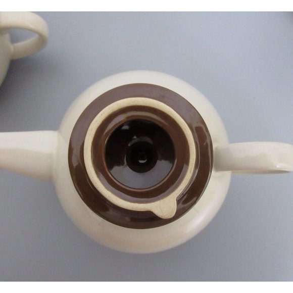 Stoneware Tea for One 3 pc Stackable Set with Teapot & Cup Cream w/Brown Lid - Picture 7 of 13